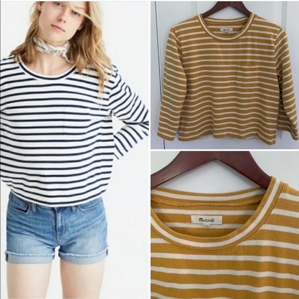 Madewell Striped Crop Top in Mustard and White